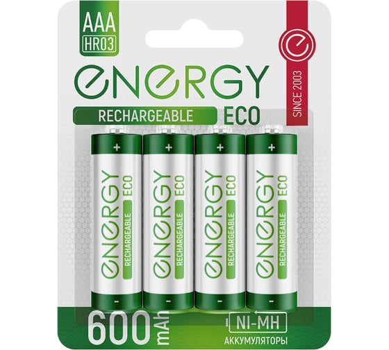 Аккумулятор ENERGY Eco NIMH-600-HR03/2B (АAА) 4 штуки 108922