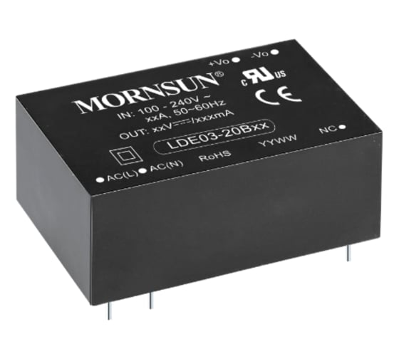 Блок питания на печатную плату Mornsun LDE05-20B03 в кожухе, AC/DC 3.3 Вт 3.3 В, изолированный, залитый компаундом, универсальный вход 3152119