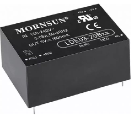 Блок питания на печатную плату Mornsun LDE03-20B03 AC/DC 2.3 Вт 3.3 В, изолированный, залитый компаундом, универсальный вход 3152115