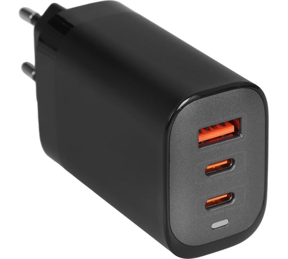 Сетевое зарядное устройство PERO TC30 ULTIMATE GAN USB-A + USB-C + USB-C, 65W серый ТС30GR