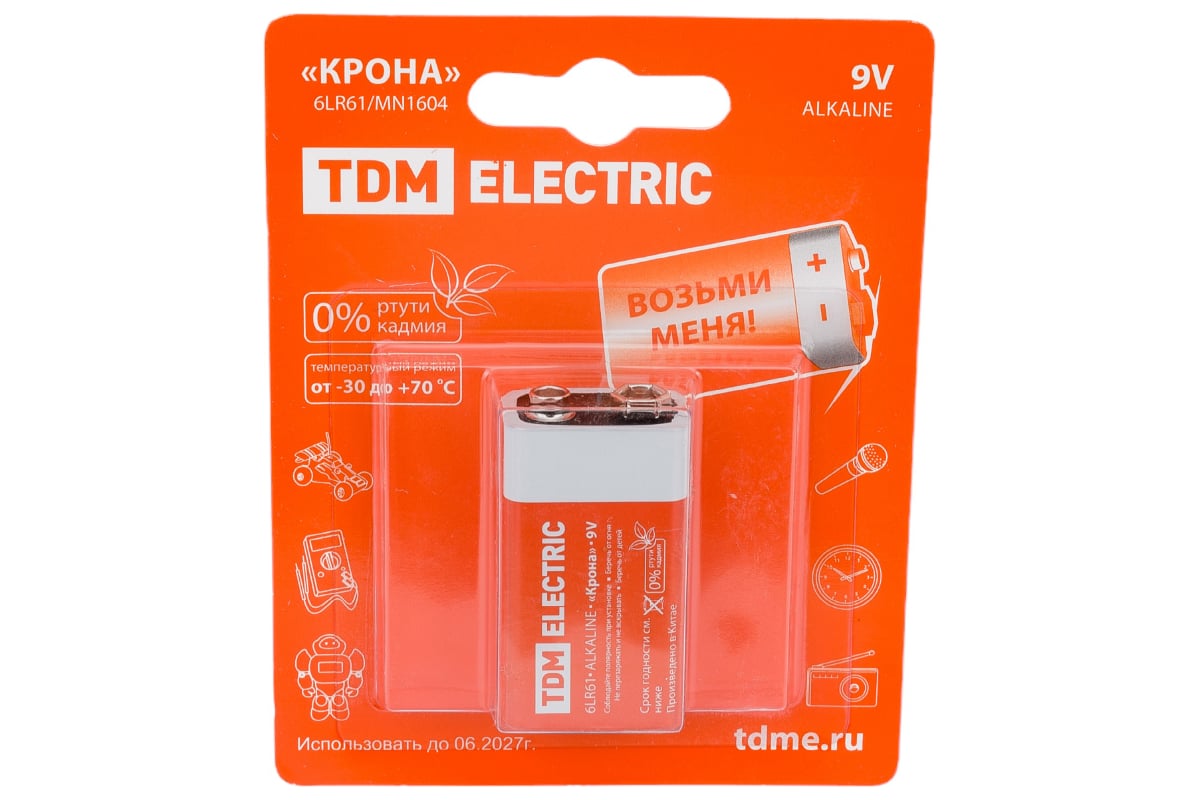 Элемент питания TDM 6LR61 Крона 9V BP-1 SQ1702-0013