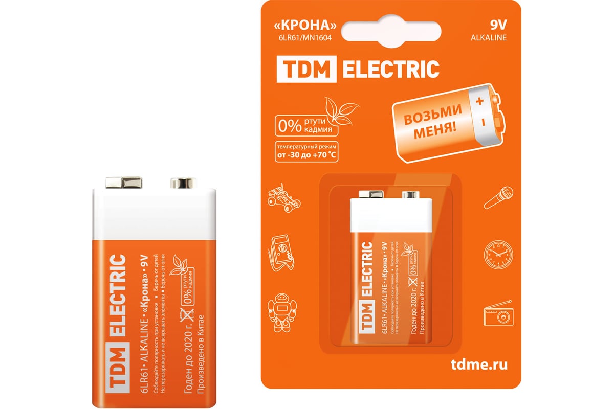 Батарейка TDM Electric 6LR61 9V BP-1 Крона SQ1702-0013