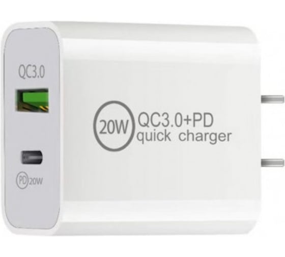 Зарядное устройство KS-is USB QC3.0+PD3.0 20Вт, от электрической сети (KS-602) KS-602W