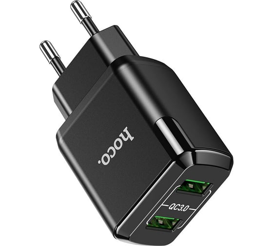 Зарядное устройство Hoco N6 Charmer QC3.0, 18W, два порта USB, 5V, 3.0A, черный 814229