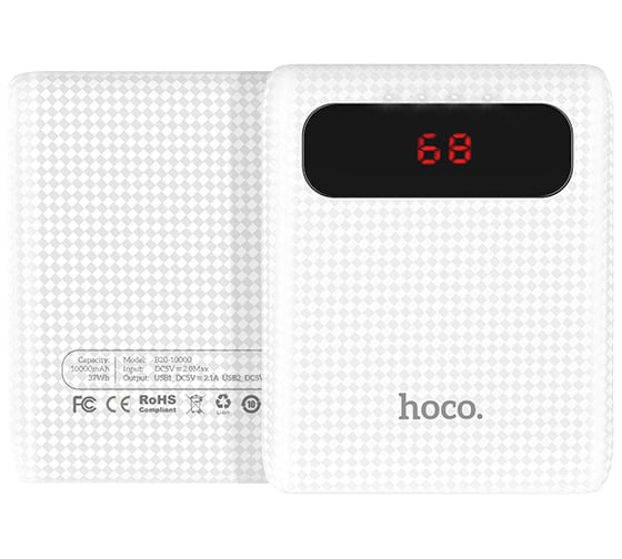 Портативный аккумулятор Hoco B20-10000, 10000мА/ч,USB, 2.1A, белый 6957531049630 1