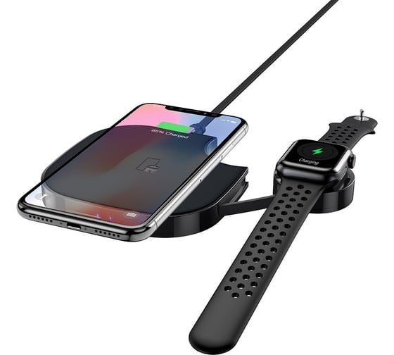 Беспроводная зарядка Hoco S5 Rich power 2-in-1 wireless charger, черный 757089