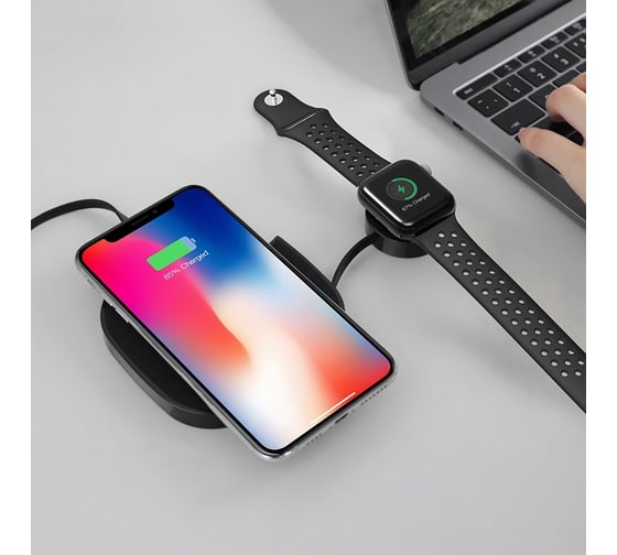 Беспроводная зарядка Hoco S5 Rich power 2-in-1 wireless charger, черный 757089