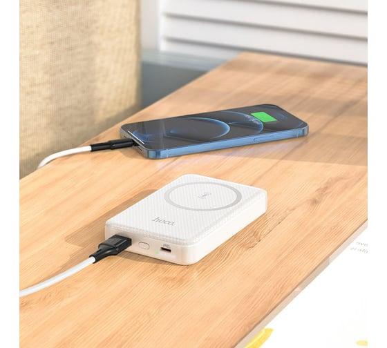 Внешний аккумулятор Hoco J79 Success PD+ QC3.0 беспроводная зарядка 10000mAh, белый 825377