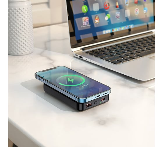 Внешний аккумулятор Hoco J79 Success PD+ QC3.0 беспроводная зарядка 10000mAh, белый 825377