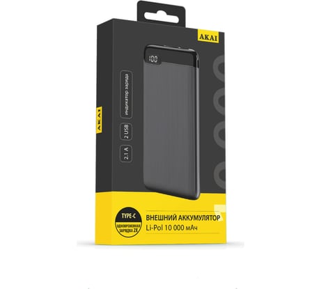 Внешний аккумулятор AKAI BE-10002, 10 000 maH, черный BE-10002B