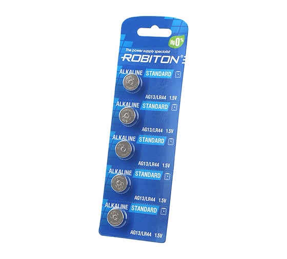 Элемент питания Robiton STANDARD R-AG13-0-BL5 (0 Hg) AG13 LR44 357 A76 МЦ-1154 BL5 16948