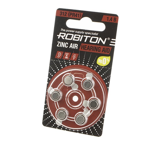 Элемент питания Robiton HEARING AID R-ZA312-BL6 312 PR41 DA312 V312A BL6 16913