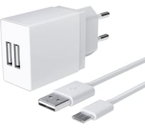 Универсальное сетевое зарядное устройство AKAI CH-6A05 2 USB 2.1A + кабель micro USB белый CH-6A05W