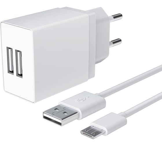 Универсальное сетевое зарядное устройство AKAI CH-6A05 2 USB 2.1A + кабель micro USB белый CH-6A05W 1