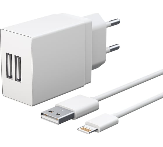 Универсальное сетевое зарядное устройство AKAI CH-6A18 2 USB 2.1A + дата-кабель 8-PIN, белый CH-6A18W 1