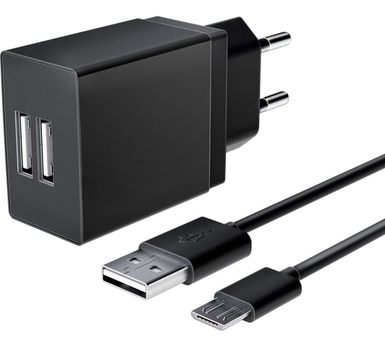 Универсальное сетевое зарядное устройство AKAI CH-6A05 2 USB 2.1A + кабель micro USB черный CH-6A05B 1