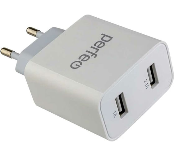 Сетевое зарядное устройство Perfeo с двумя разъемами USB, 3.1А, белый (I4645) 30015317