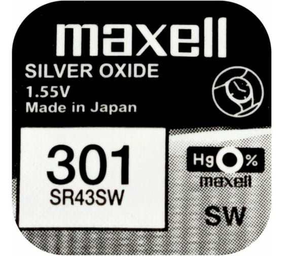Серебряно-цинковая батарейка Maxell SR-43SW 301 1PC 0% Hg 18288900 1