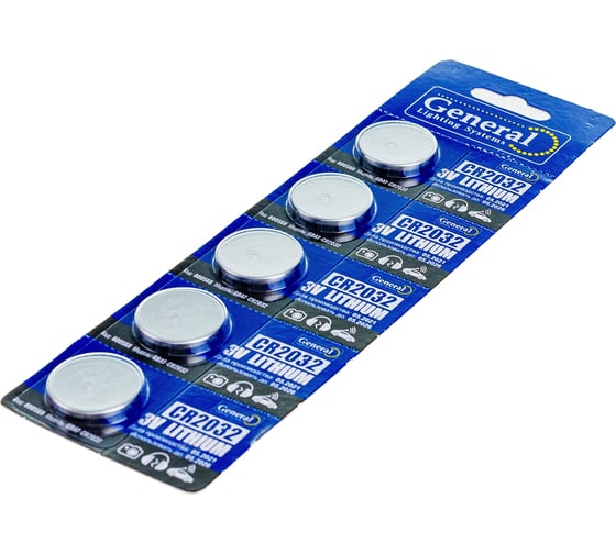 Батарейка General Lighting Systems GBAT-CR2032 кнопочная литиевая 5pcs/card (Рас.0) 800568