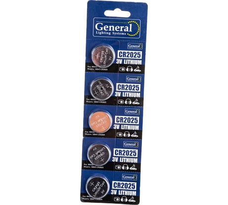 Батарейка General Lighting Systems GBAT-CR2025 кнопочная литиевая 5pcs/card (Рас.0) 800567