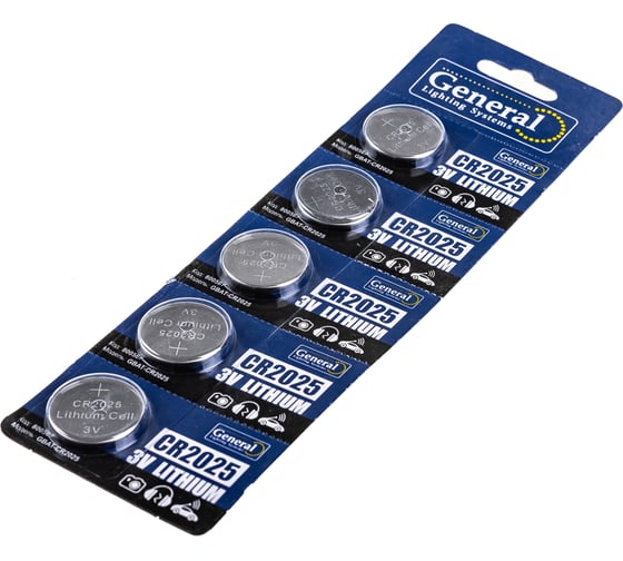 Батарейка General Lighting Systems GBAT-CR2025 кнопочная литиевая 5pcs/card (Рас.0) 800567