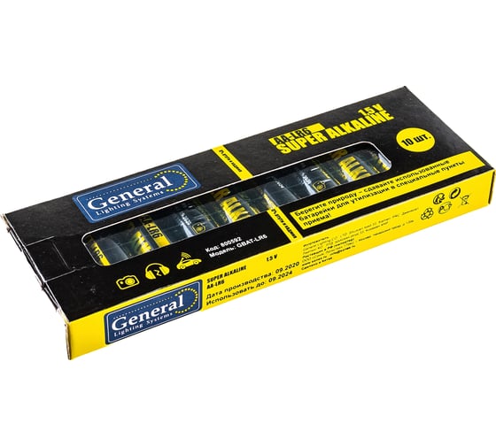 Батарейка General Lighting Systems GBAT-LR6 AA щелочная 10pcs/ shr+box (10/720) 800592