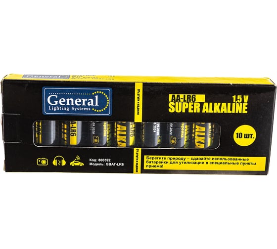 Батарейка General Lighting Systems GBAT-LR6 AA щелочная 10pcs/ shr+box (10/720) 800592