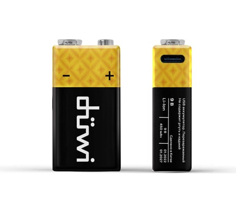 Аккумулятор duwi USB-С, тип Крона Li-ion, 9В, 450мАч, 1шт, кабель для зарядки 62014 3