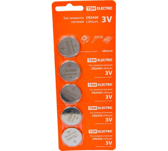 Элемент питания TDM ELECTRIC CR2430 Lithium 3V BP-5 SQ1702-0030