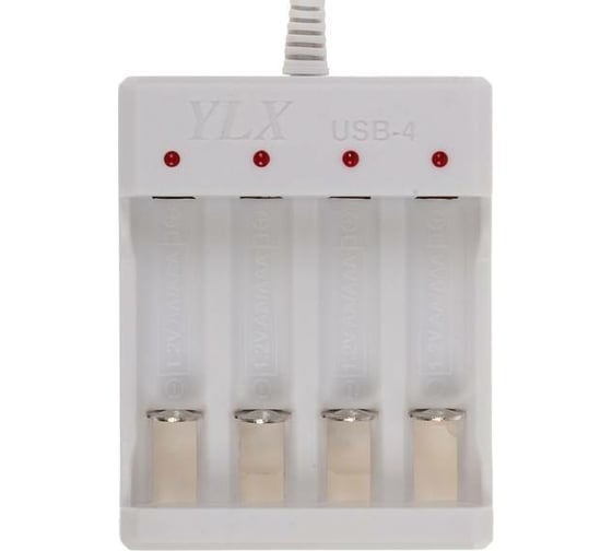 Зарядное устройство LUAZON для четырех аккумуляторов АА или ААА UC-24, USB, ток заряда 250 мА, белое 4057637