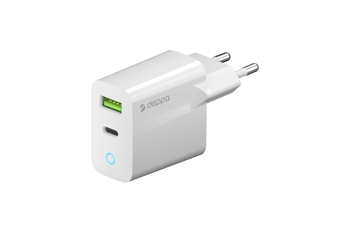 Сетевое зарядное устройство Deppa USB-C + USB A, PD 3. 0, QC 3. 0, 20W,  белый 11398 - выгодная цена, отзывы, характеристики, фото - купить в Москве  и РФ