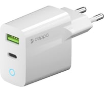 Сетевое зарядное устройство Deppa USB-C + USB A, PD 3. 0, QC 3. 0, 20W, белый 11398