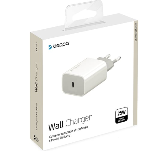 Сетевое зарядное устройство Deppa USB Type-C, Power Delivery, 25Вт, белый 11377