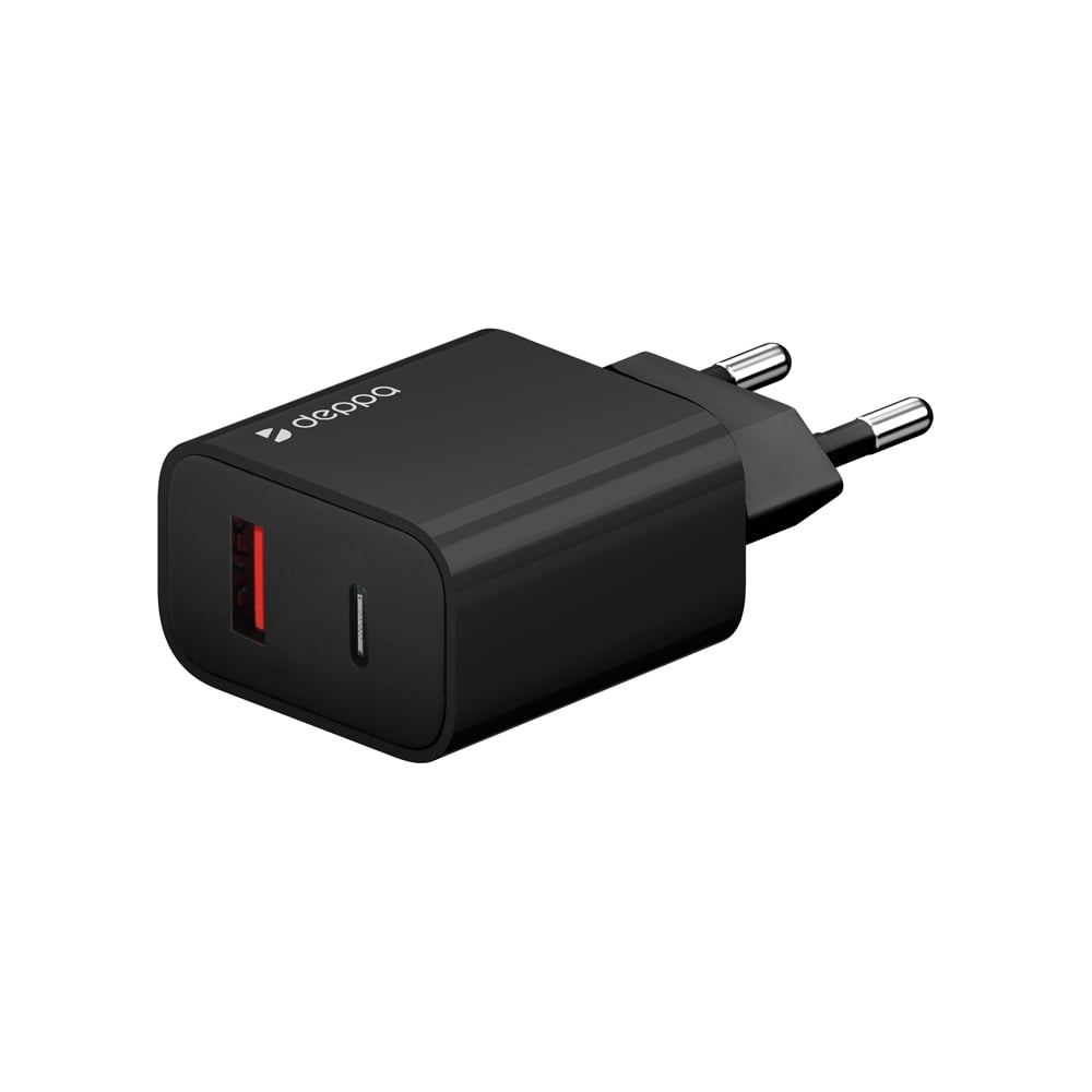 Сетевое зарядное устройство Deppa USB-C + USB A, PD 3. 0, QC 3. 0, 30W,  черный 11421