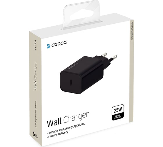 Сетевое зарядное устройство Deppa USB Type-C, Power Delivery, 25Вт, черный, Ultra 11376