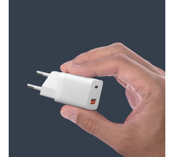 Сетевое зарядное устройство Deppa USB-C + USB-A, PD 3. 0, QC 3. 0, GaN, 20Вт, белый 11410