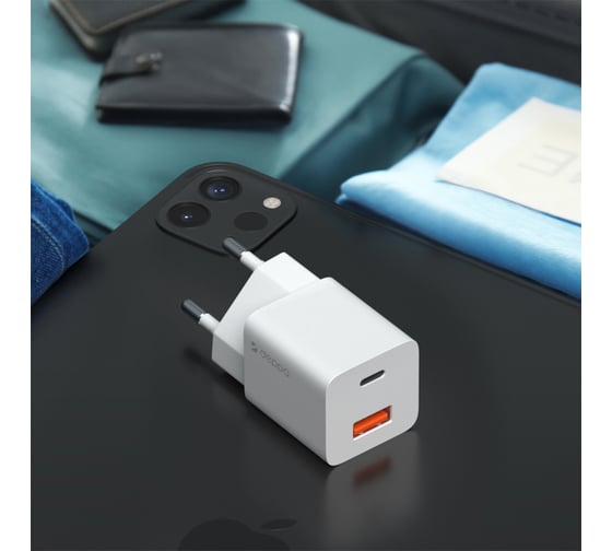 Сетевое зарядное устройство Deppa USB-C + USB-A, PD 3. 0, QC 3. 0, GaN, 20Вт, белый 11410
