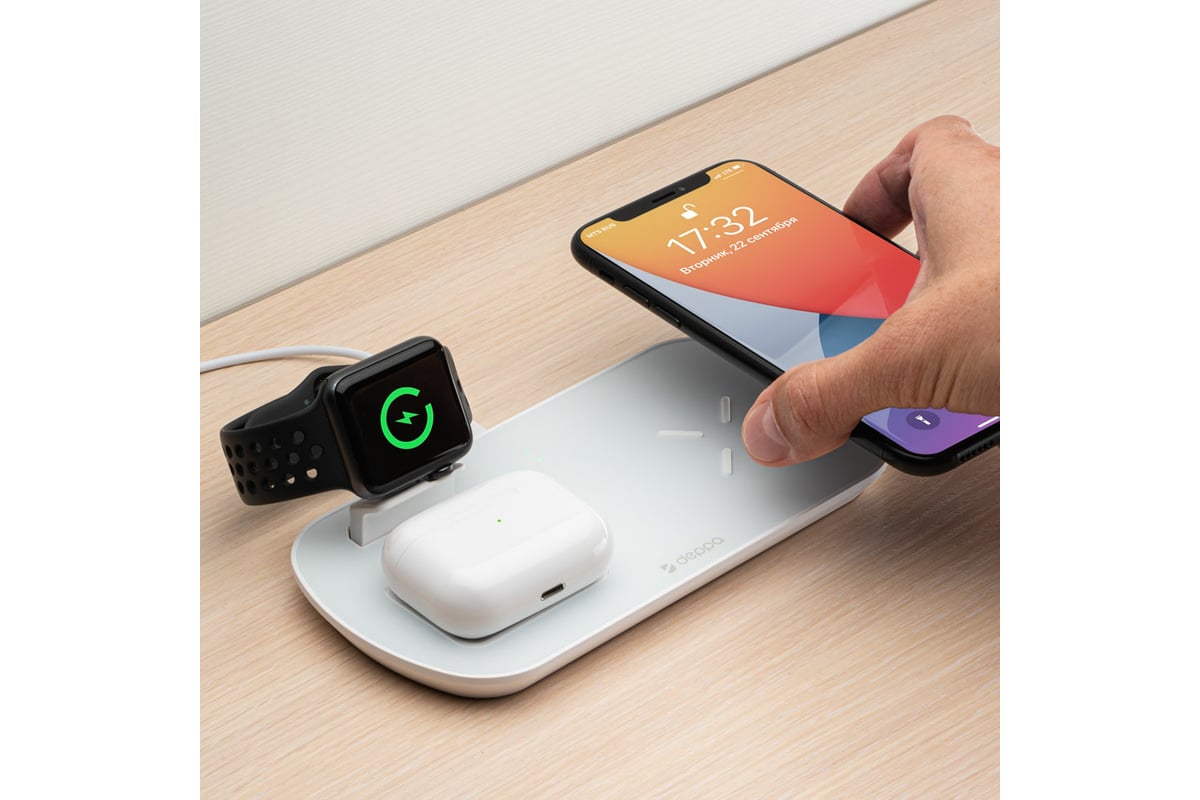 Зарядная станция Deppa 3 в 1: iPhone, Apple Watch, Airpods ...