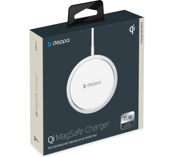 Беспроводное зарядное устройство Deppa MagSafe, Qi 15W, серебро 24012