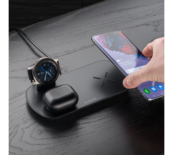 Зарядная станция Deppa 3 в 1: Qi, Galaxy Watch, Galaxy Buds, беспроводная, 17,5 Вт, черная 24011