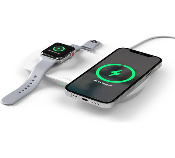 Зарядная станция 2 в 1 iPhone, Apple Watch Deppa беспроводная, 17,5 Вт, белая 24013