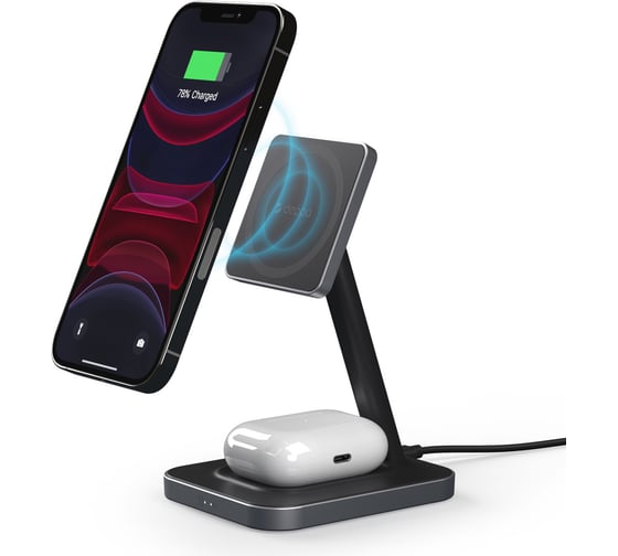 Зарядная станция 2 в 1 MageSafe Stand: iPhone, Airpods Deppa 20 Вт, черная 24016