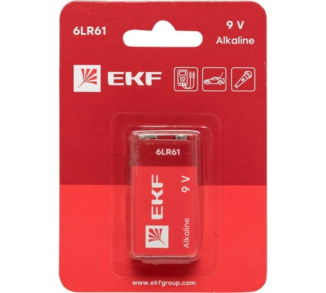 Алкалиновая батарейка EKF 9V 6LR61 блистер 1шт. 9V-BL1