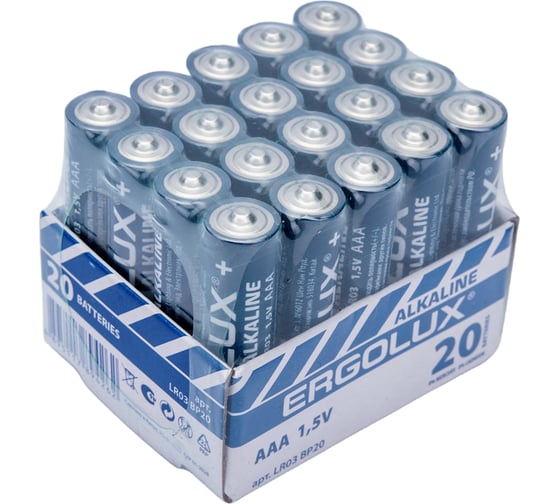 Батарейка Ergolux LR03 Alkaline BP-20 (ПРОМО, LR03 BP20,1.5В) 14674