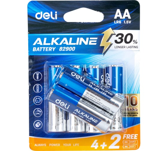 Батарея DELI E82900 AA (6шт) блистер 1658083 1