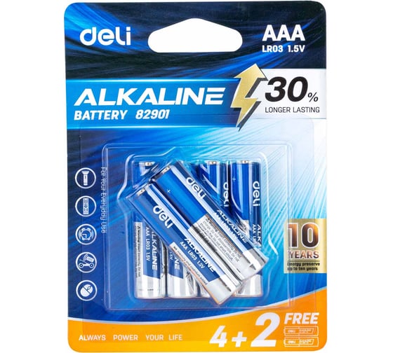 Батарея DELI E82901 AAA (6шт) блистер 1658084 1