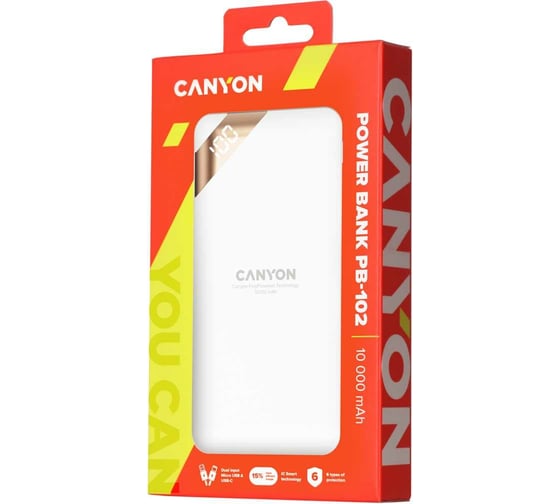 Внешний аккумулятор Canyon PB-102, 10000 мАч, белый CNE-CPBP10W