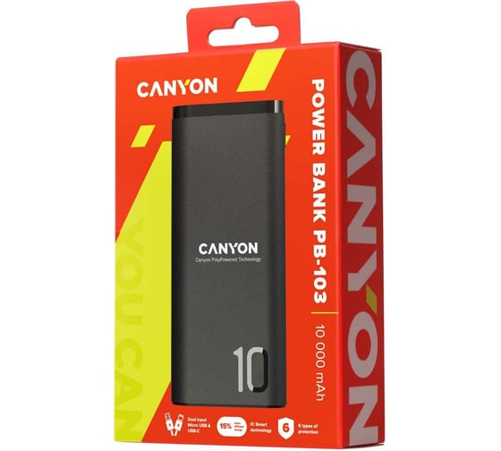 Внешний аккумулятор Canyon PB-103, 10000 мАч, черный CNE-CPB010B