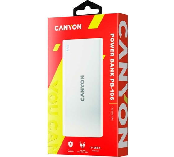 Внешний аккумулятор Canyon PB-106, 10000 мАч, белый CNE-CPB1006W