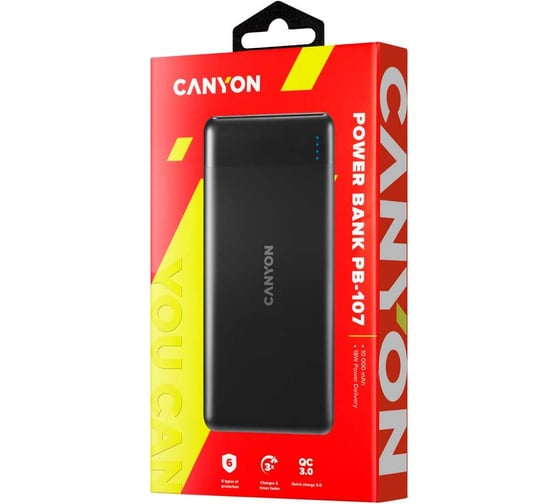 Внешний аккумулятор Canyon PB-107, 10000 мАч, черный CNE-CPB1007B